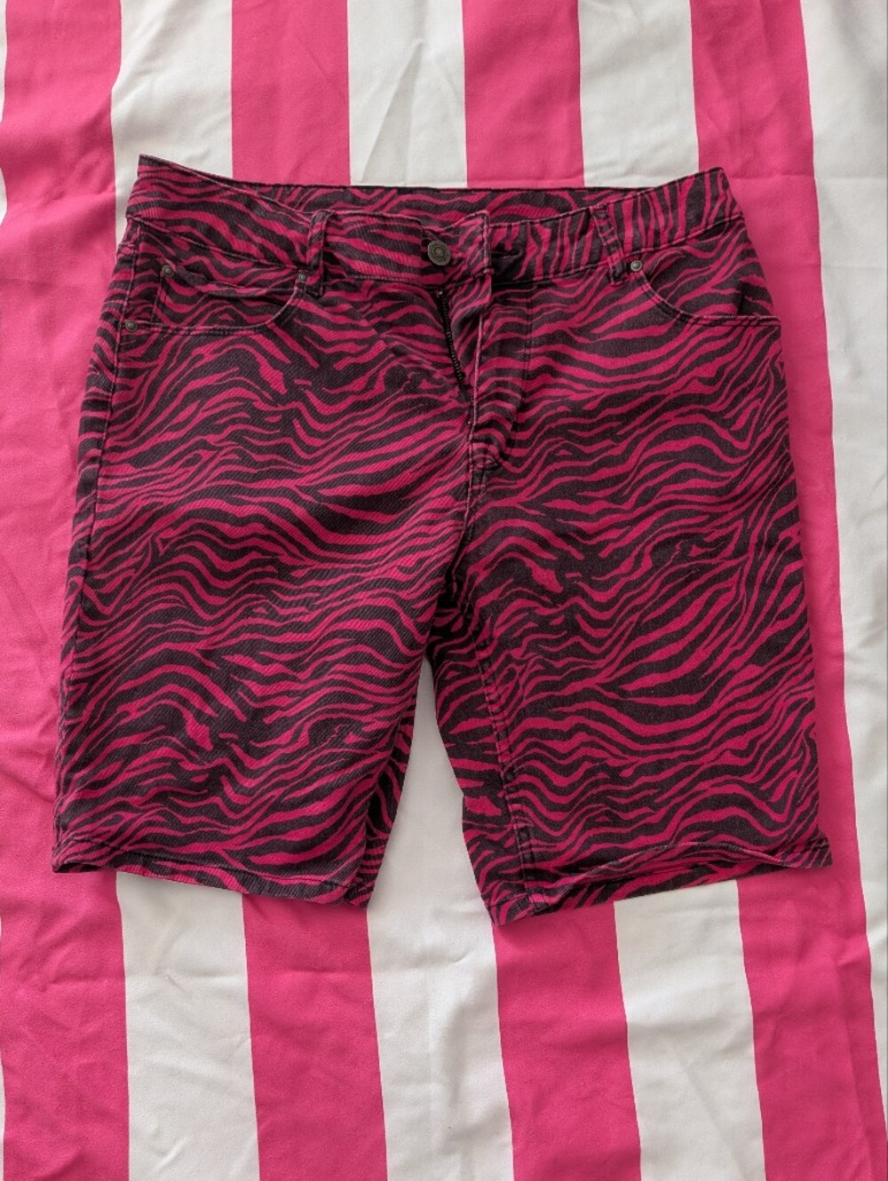 ASOS Black and Hot Pink Zebra Print Denim Mens Shorts